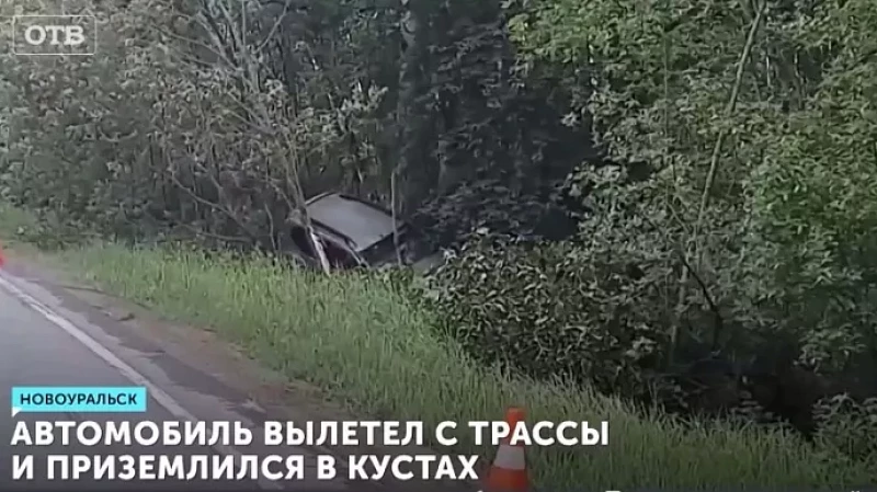 Автомобиль вылетел с трассы и приземлился в кустах
