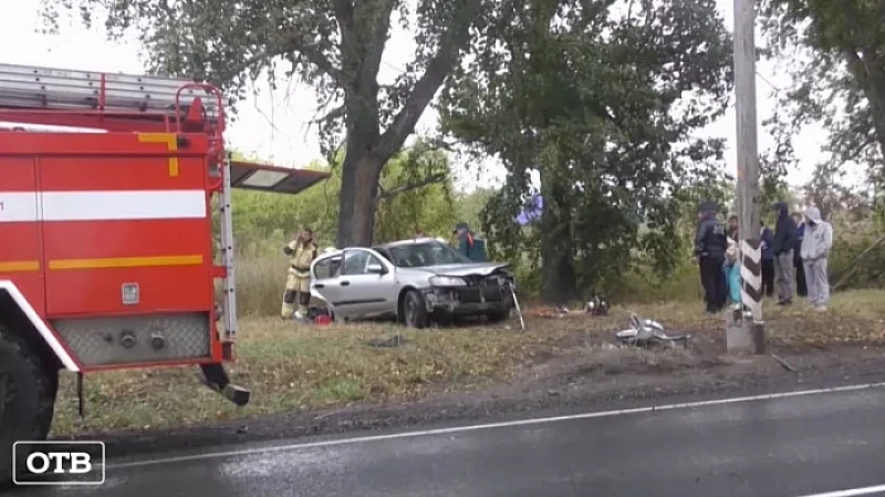 На Урале мать с детьми в машине влетела в столб