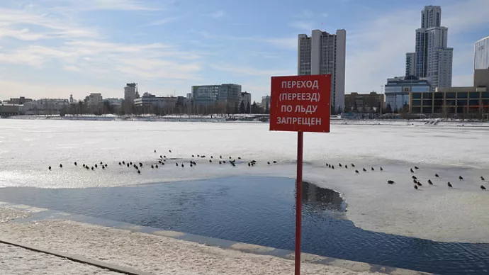 5000 рублей за выход на лёд: екатеринбуржцы начали проваливаться в городской пруд