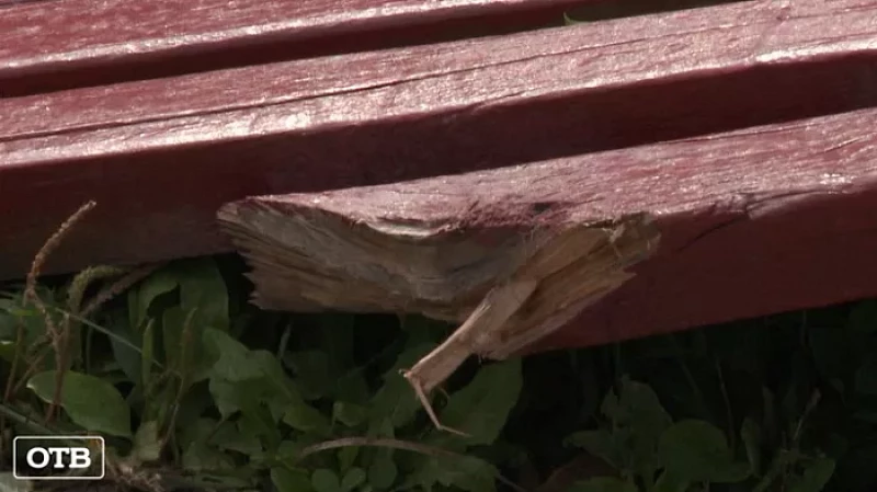 Вандалы испортили скамейки и урны в Южном парке Екатеринбурга