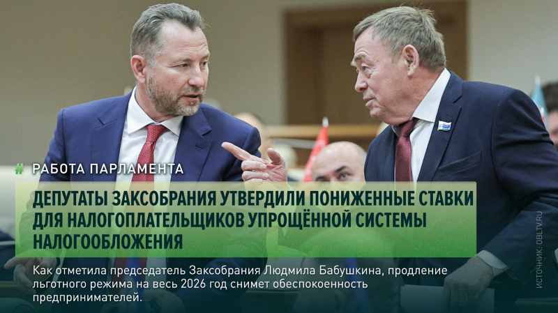 Депутаты Заксобрания утвердили пониженные ставки для налогоплательщиков упрощённой системы налогообложения