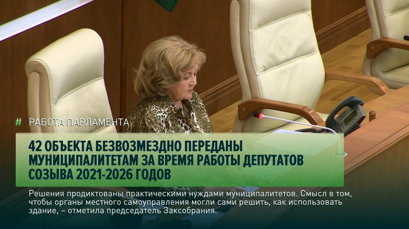 42 объекта безвозмездно переданы муниципалитетам за время работы депутатов созыва 2021-2026 годов, – сообщила Людмила Бабушкина
