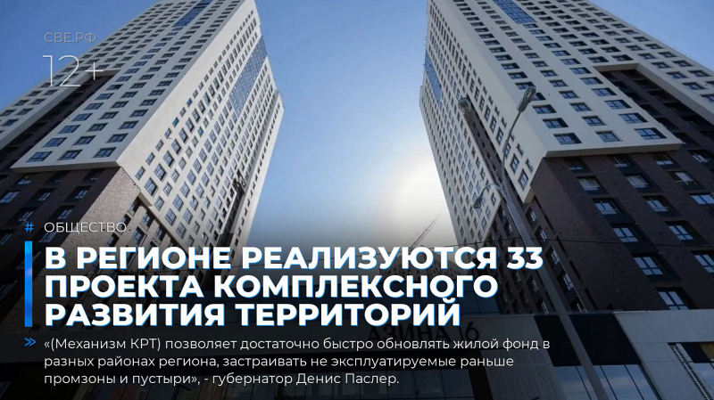 В регионе реализуются 33 проекта комплексного развития территорий